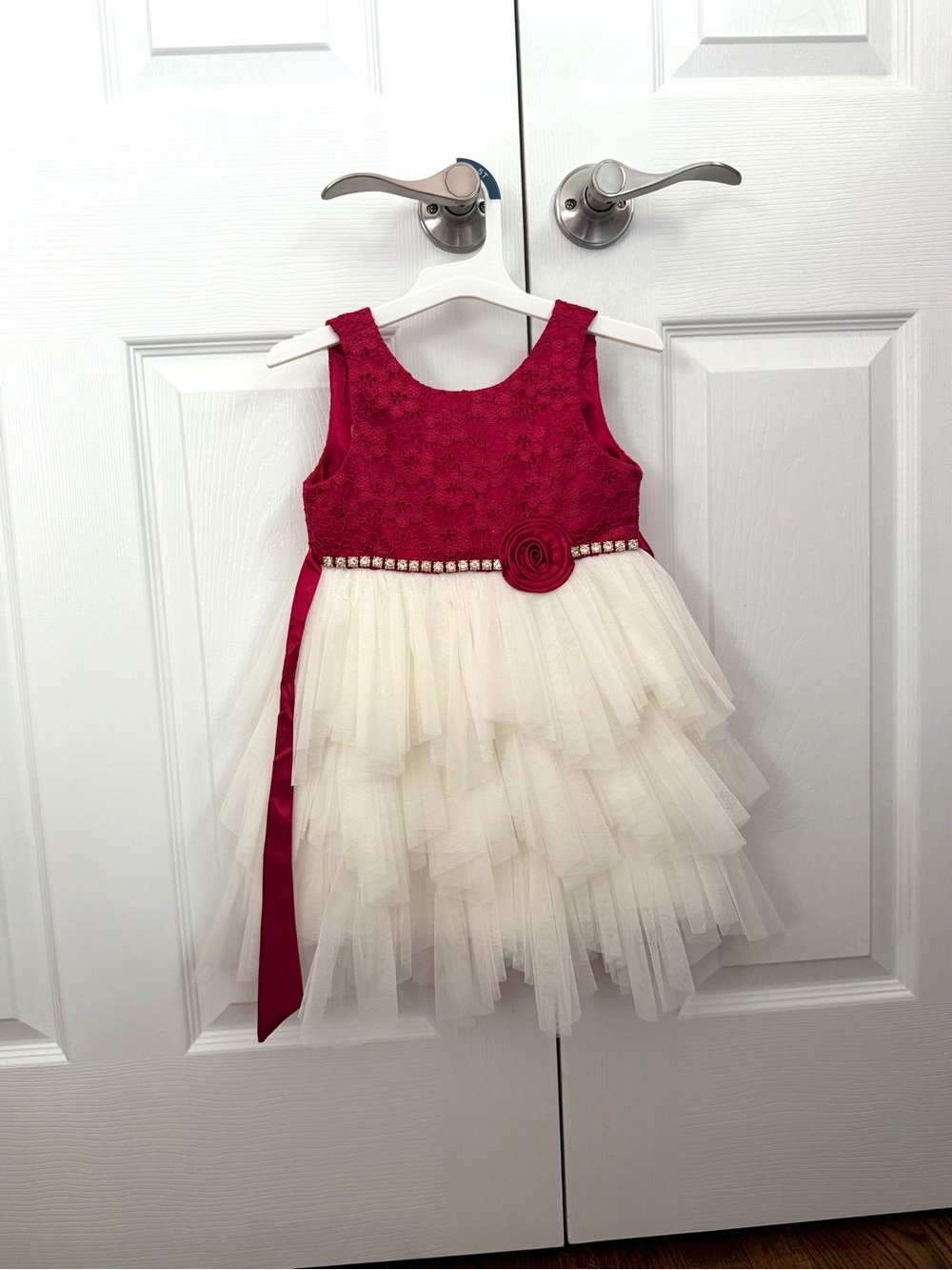 American Princess Red and Ivory Layered Tulle Party Dress